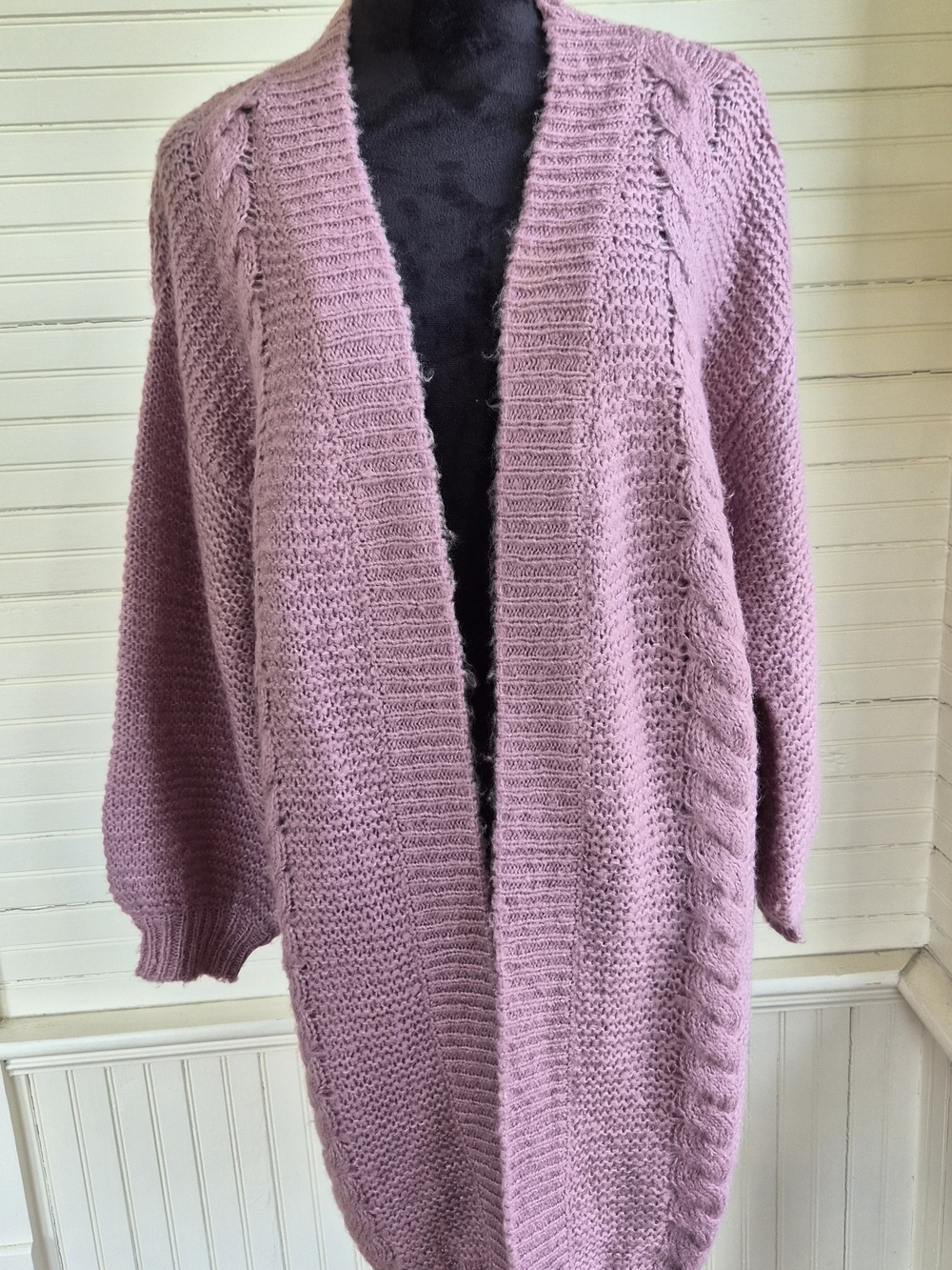 Lascana - Open-Front Cable Knit Cardigan Sweater - Dusty Rose